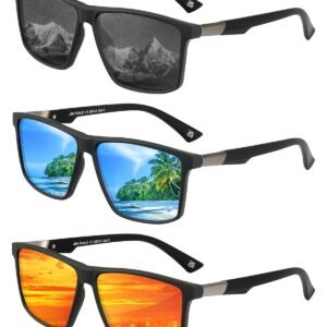 Jim Halo Retro Polarised Sunglasses for Men Women Square UV400 Mirror Lens for Driving Fishing Sun Glasses 2 Packs