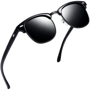 Joopin Polarised Semi-Rimless Sunglasses for Men Women, Classic Retro Half Frame Driving Sun Glasses UV400 Protection