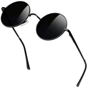 KANASTAL Polarised Round Sunglasses Thickened Temples, Spring Hinges, UV400 Protection Retro Circle Metal Frame Cosplay Glasses for Women Men