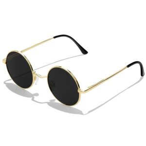 KANASTAL Polarised Round Sunglasses Thickened Temples, Spring Hinges, UV400 Protection Retro Circle Metal Frame Cosplay Glasses for Women Men