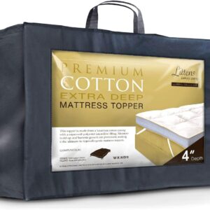 Littens 4" Extra Deep Ultimate Premium Cotton Soft As Down Hotel Collection Emperor Bed Size Mattress Topper 280TC Cotton Casing, Microfibre Filling (6ft6, 200cm x 200cm x 10cm)