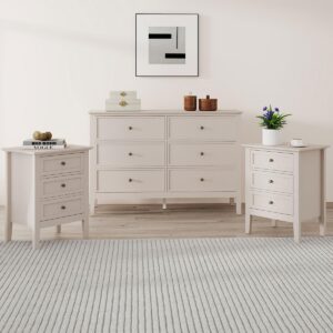 Melody Maison Large 6 Drawer Chest of Drawers and Pair of 3 Drawer Bedside Tables - Rowley Taupe Grey Range