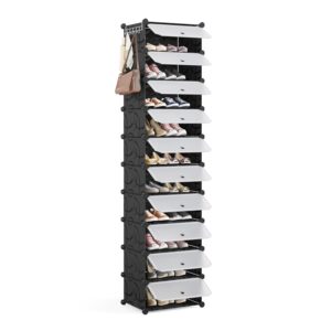 Mondeer Shoe Storage Cabinet, Modular Shoe Rack, Cube Plastic Shoe Organizer with Door, Dustproof and Waterproof for Entrance Hall, Bedroom, Living Room, Stores 20 Pairs of...
