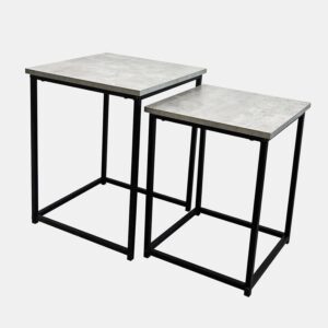OHS 2 Nest of Tables Wooden Coffee Tables For Living Room, Modern Square Side Table Decorative Bedside Table with Sturdy Metal Frame Easy Assembly, Grey