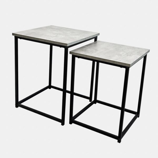 OHS 2 Nest of Tables Wooden Coffee Tables For Living Room, Modern Square Side Table Decorative Bedside Table with Sturdy Metal Frame Easy Assembly, Grey