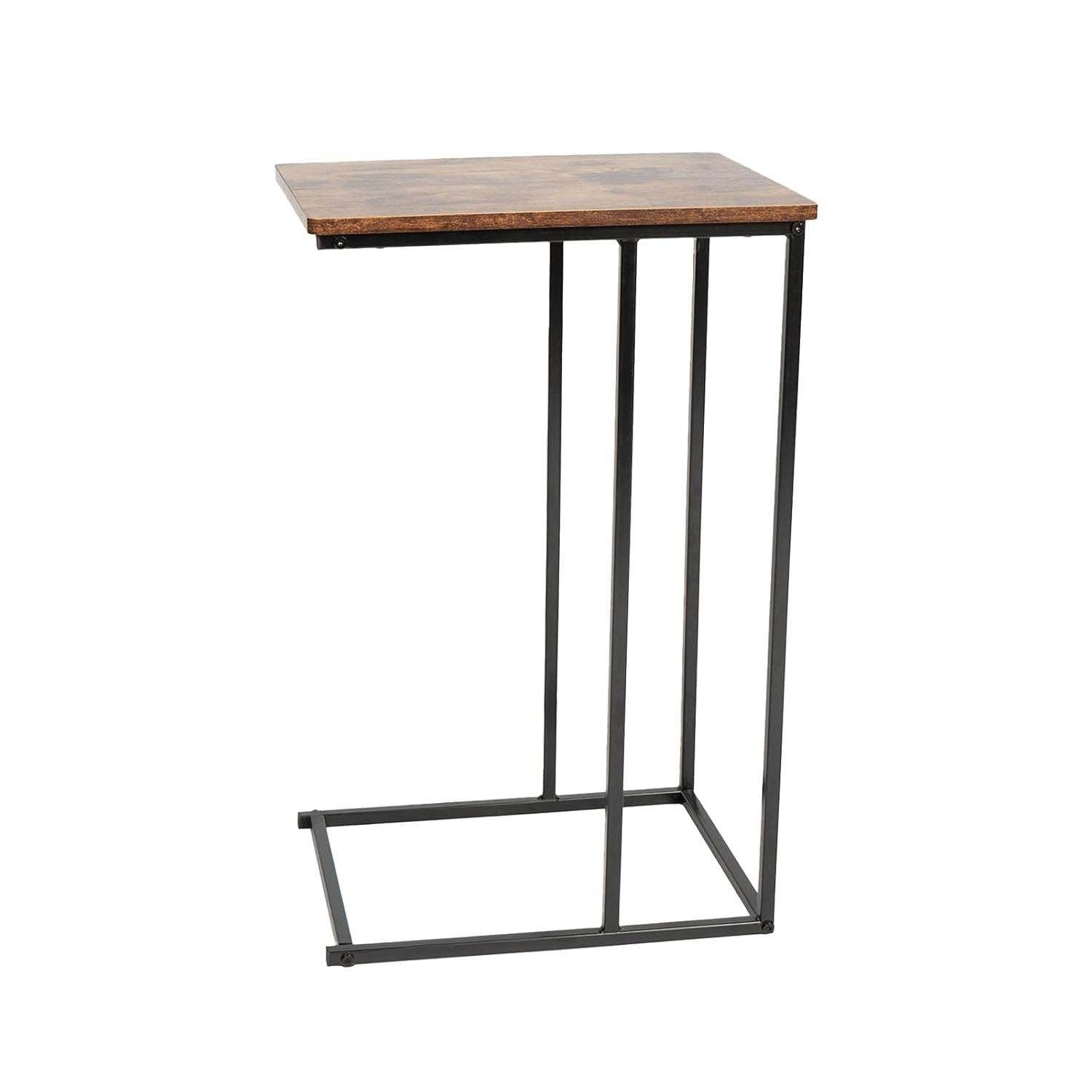 OHS C Shaped Side Table Dark Wood, Sofa Table Bedside Bedroom Living Room Coffee Table Over Sofa Metal Frame Storage Decorative End Tables Space Saver