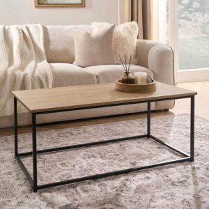 OHS Coffee Table with Metal Frame, Light Wood Finish Stylish & Durable Industrial Centre Table For Living Room Office & Small Spaces Easy Assembly, 90x48x40cm