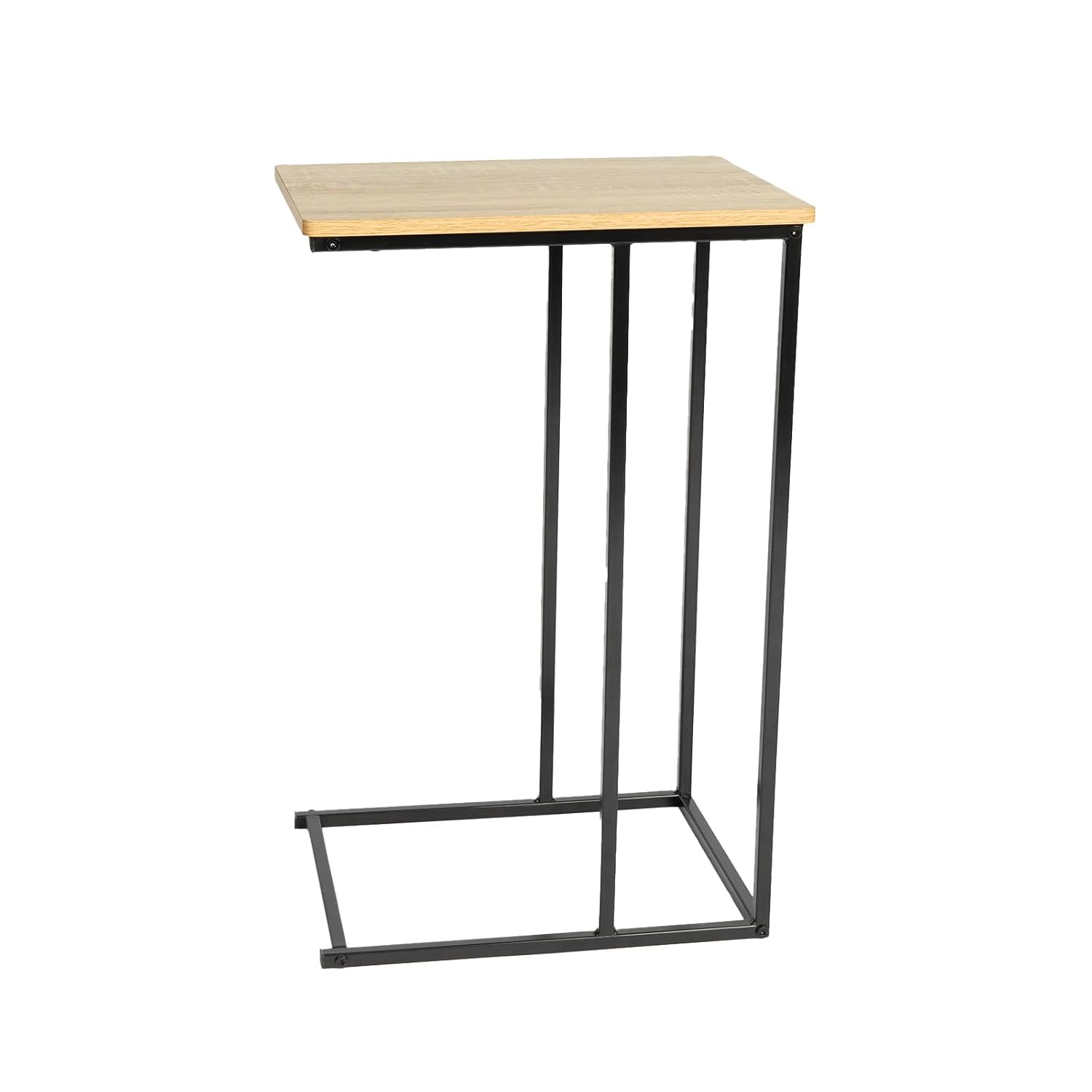 OHS Sofa Side Table, C Shaped Side Table Bedroom Over Bed Table Living Room Coffee Table Over Sofa Metal Frame Storage Decorative Space Saver, Light Wood
