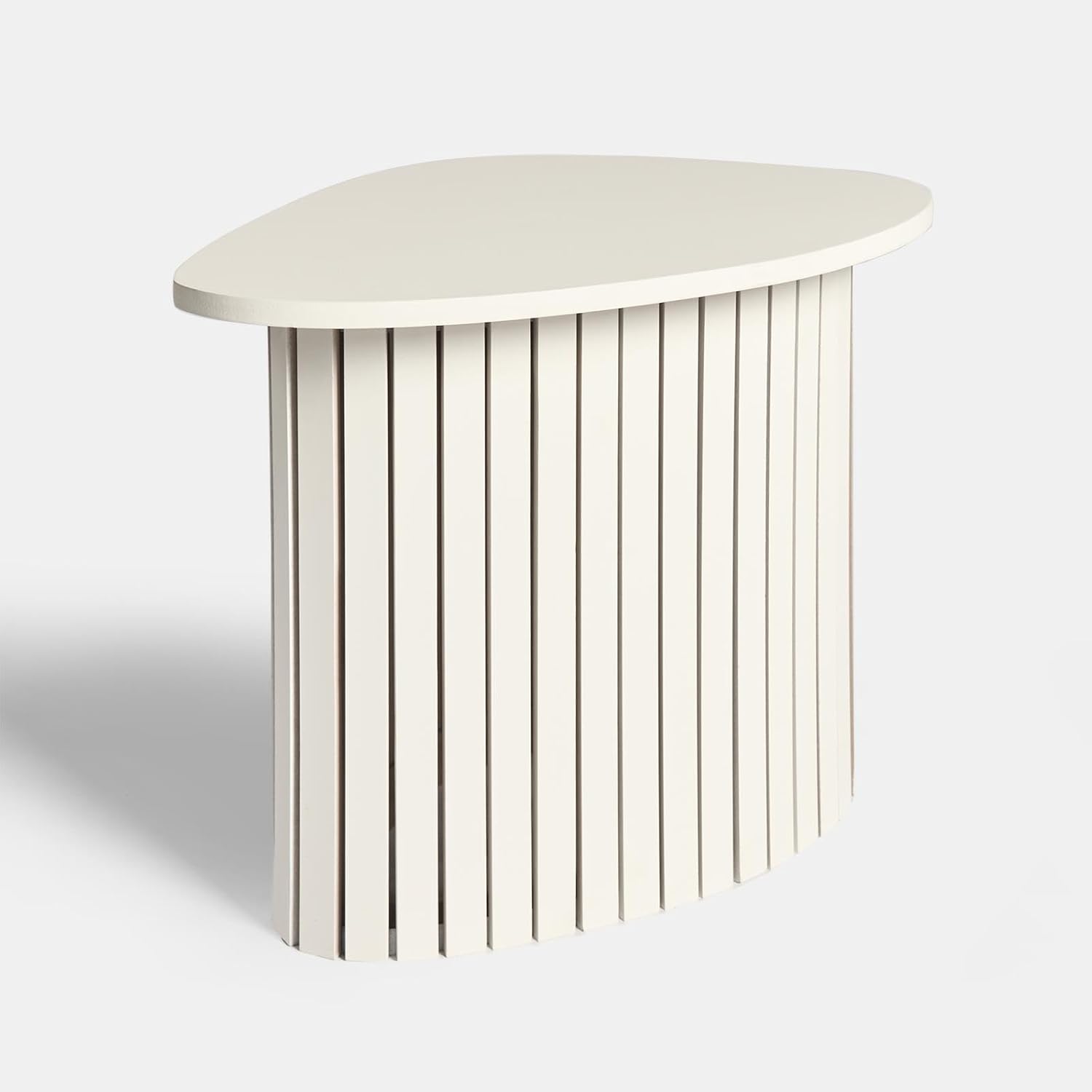 OHS Wooden Side Table, Small Sofa Side Tables Madison Ribbed Wood Frame Coffee Table for Living Room Decorative End Tables Nightstand for Small Spaces Bedroom Office, Cream