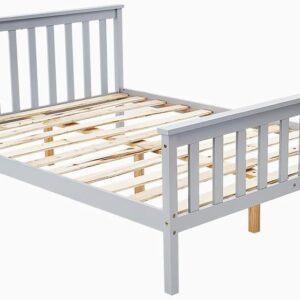 Panana 4FT6 Double Bed Frame Solid Wooden Bed Frame Adults Kids Teenagers Bedroom Home (Grey)