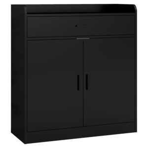 Panana Modern 2-Door & 1 Drawer Shoe Cabinet, Stylish Hallway Storage Cupboard Freestanding Wooden Footwear Organiser Wall Hidden Shoe Rack Unit (Black)