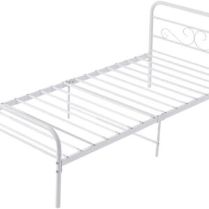 Panana Simplicity Fashion Metal Bed Frame 3FT Single for Adult Children (White)