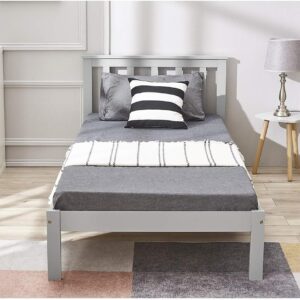 Panana Single Bed Frame 3FT Wooden Bed Solid Pine Wood Bed for Bedroom Furniture, Kid Bed (Grey, Single)