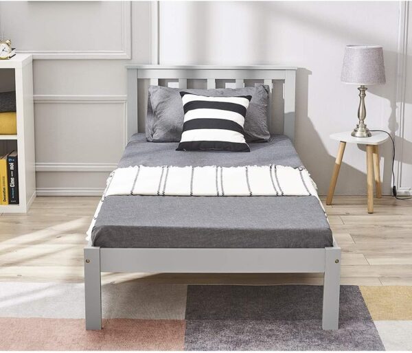 Panana Single Bed Frame 3FT Wooden Bed Solid Pine Wood Bed for Bedroom Furniture, Kid Bed (Grey, Single)