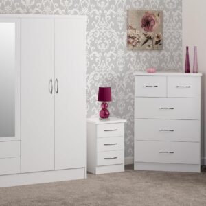 Seconique Nevada 4 Door 2 Drawer Wardrobe Bedroom Set in White Gloss