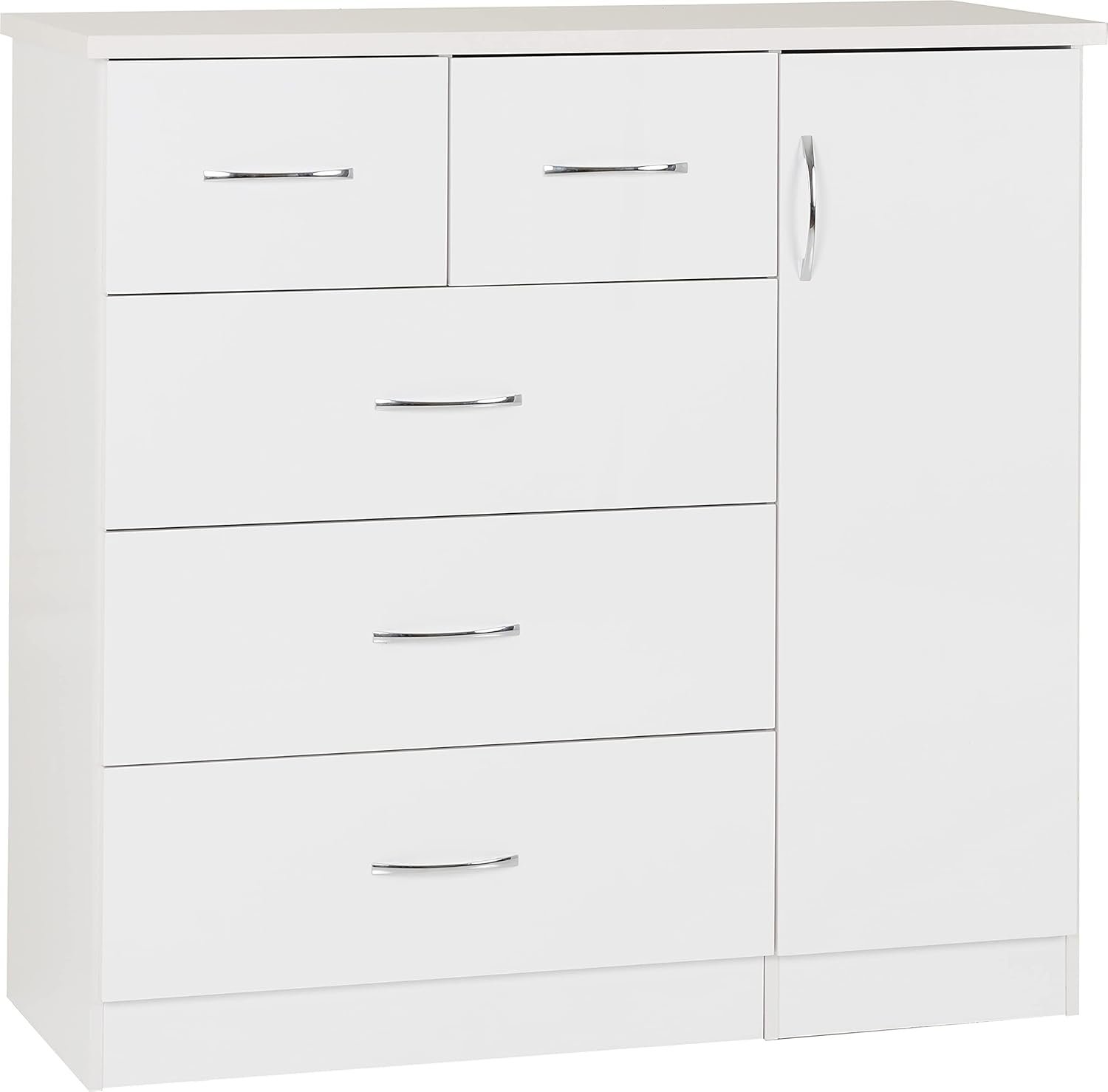 Seconique Nevada 5 Drawer Low Wardrobe in White Gloss