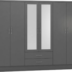 Seconique Nevada 6 Door 2 Drawer Wardrobe in 3D Effect Grey