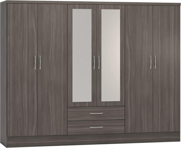 Seconique Nevada 6 Door 2 Drawer Wardrobe in Black Wood Grain