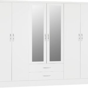 Seconique Nevada 6 Door 2 Drawer Wardrobe in White Gloss