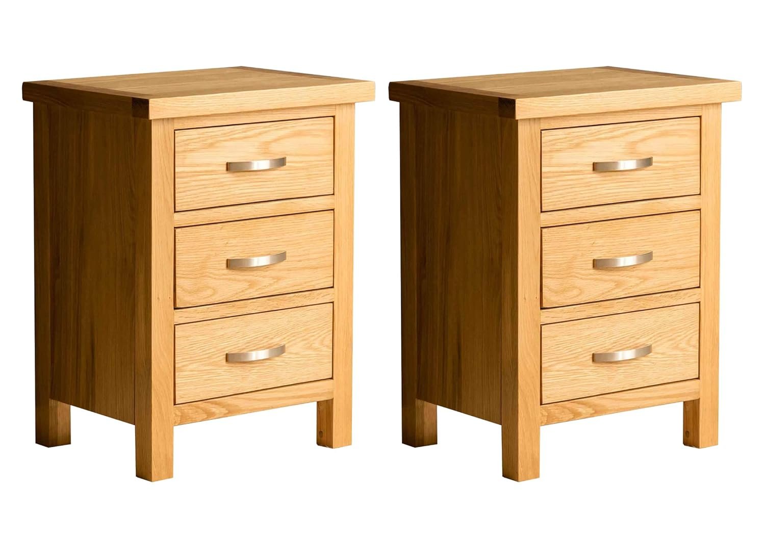 Set of 2 London Oak Bedside Table Storage Cabinet Units | Pair of Roseland Furniture Solid Wooden Side End Night Stands with 3 Drawers for Bedroom, Bathroom, Office | Fully...