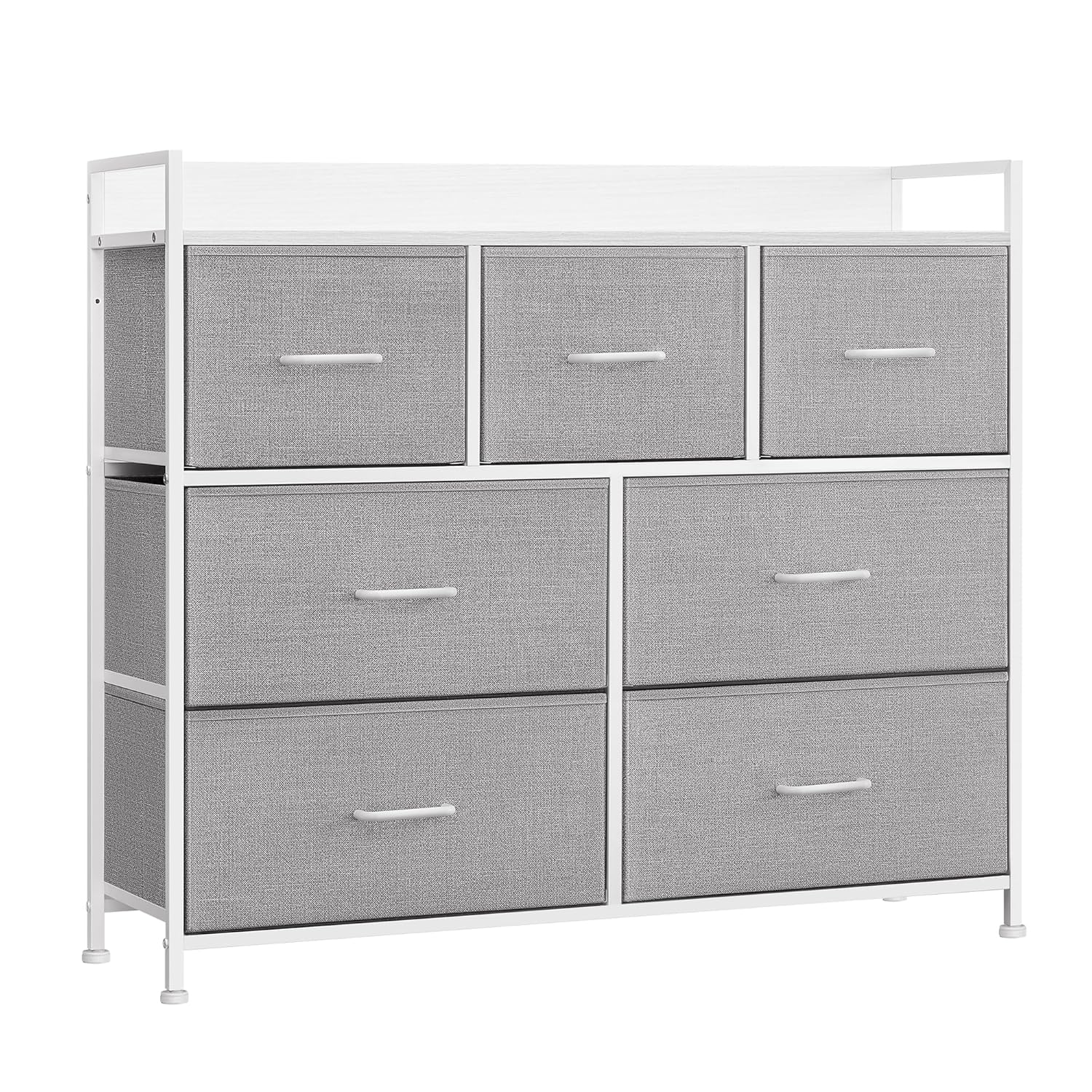 SONGMICS Chest of Drawers, Bedroom Cabinet, 7 Fabric Drawers with Handles, Metal Frame, Dove Grey and Cloud White LTS523L10