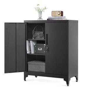 SONGMICS File cabinet, Multipurpose Garage Cabinet, Office Cabinet with 2 Doors, Lockable Cabinet, Steel Storage Cabinet, Deep Storage with Shelves, for Study, Living Room,...