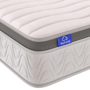 SuiLong Double Mattress 4ft 6, Cool Memory Foam Hybrid Mattress. Comfort Pocket Sprung Support System with Stronger Edge Support for Back Pain Relief. Medium Feel, 135x190x25cm