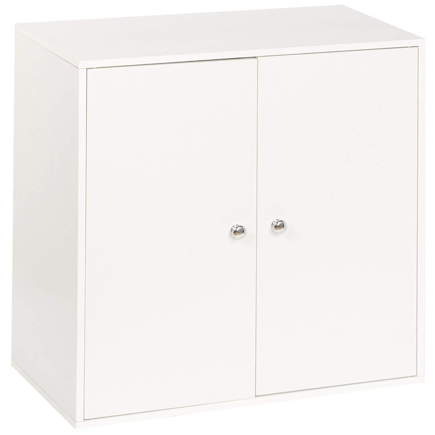 URBNLIVING 2 Tier Wooden Storage Cabinet (White Unit + White Doors)