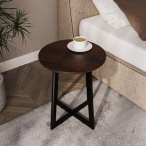 URBNLIVING 40cm Diameter Round MDF Coffee Side End Table with Steel Frame Legs Marble Look Living Room