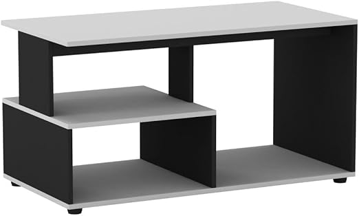 URBNLIVING 80cm Wooden White & Black Side Coffee Table With Storage Shelves 32 inch max TV size Modern Console Stand Media Entertainment Center for Living Room Bedroom Office
