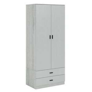 URBNLIVING Tall 2 Door Bedroom Wardrobe With 2 Drawers (Ash Grey Carcass + Grey Drawers)