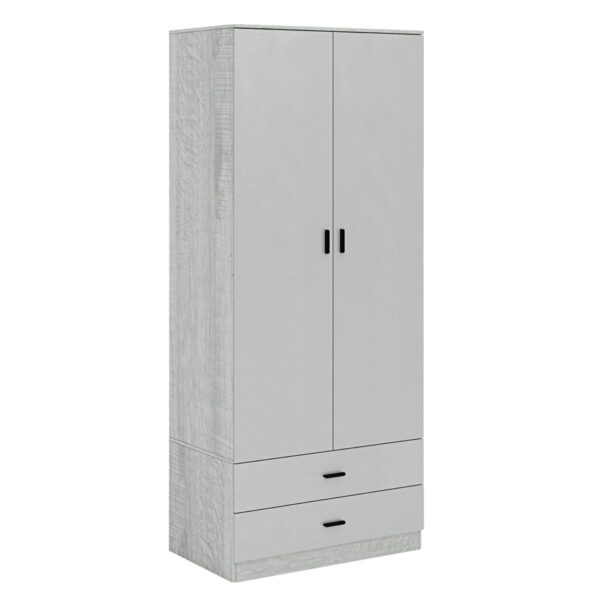 URBNLIVING Tall 2 Door Bedroom Wardrobe With 2 Drawers (Ash Grey Carcass + Grey Drawers)