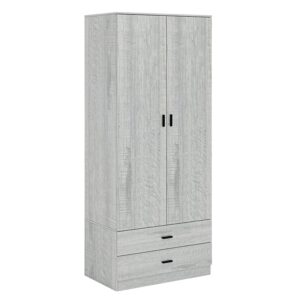 URBNLIVING Tall 2 Door Bedroom Wardrobe With 2 Drawers (Ash Grey Set)