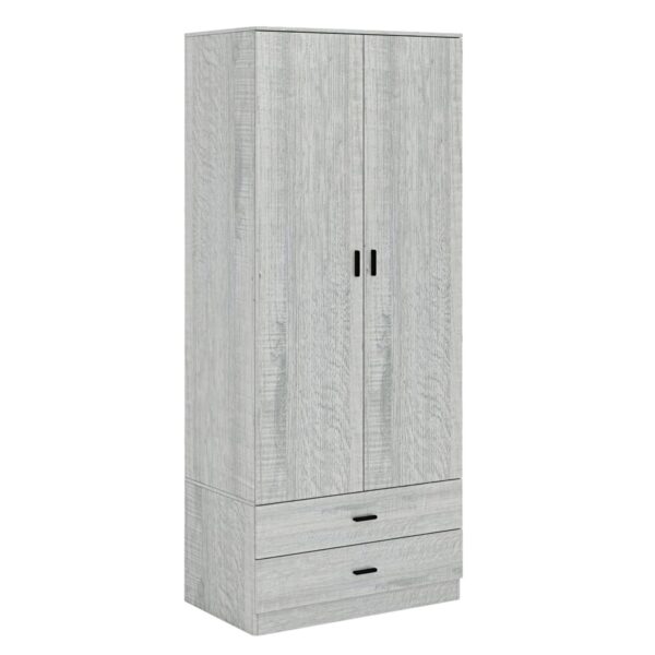 URBNLIVING Tall 2 Door Bedroom Wardrobe With 2 Drawers (Ash Grey Set)