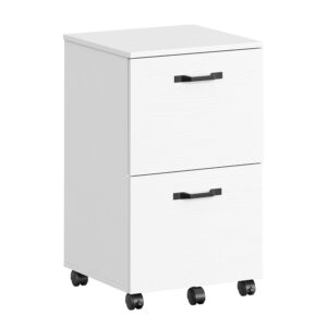 VASAGLE 2-Drawer Filing Cabinet, Mobile File Cabinet for Home Office, Small Rolling Filing Cabinet, Printer Stand, for A4, Letter-Size Files, Hanging File Folders, White OFC040W46