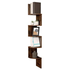VASAGLE 5-Tier Corner Shelf, Display Floating Shelf in Living Room, Study, Kitchen, Bedroom, for Plants, CDs, Decorations, Modern, Rustic Brown LBC72BX