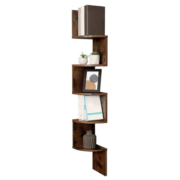 VASAGLE 5-Tier Corner Shelf, Display Floating Shelf in Living Room, Study, Kitchen, Bedroom, for Plants, CDs, Decorations, Modern, Rustic Brown LBC72BX