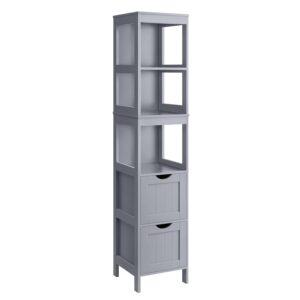 VASAGLE Bathroom Floor Cabinet, Freestanding Bathroom Storage Unit, with 2 Drawers, 3 Open Compartments, for Bathroom, Living Room, Kitchen, Modern Style, Dove Grey BBC066G02