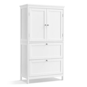VASAGLE Bathroom Storage Unit, Kitchen Cabinet With 2 Drawers and 2 Doors, Adjustable Shelf, 30 x 60 x 110 cm, White BBC551P31