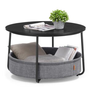 VASAGLE Coffee Table with Storage, Round Center Table for Living Room with Fabric Basket, Modern Style, Metal Frame, Ink Black and Slate Gray ULCT244B56