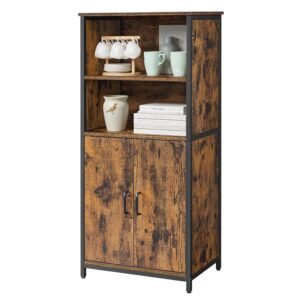 VASAGLE Freestanding Storage Cabinet, Cupboard, Bookcase, 2 Shelves and a Cabinet with an Adjustable Shelf, Steel Frame, for Living Room, Kitchen, Home Office, Rustic Brown and...