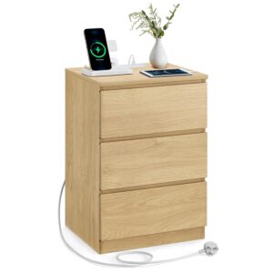 VASAGLE KAILYN Collection - Bedside Table with Power Strip, Side End Table with Drawers, 2 AC Outlets, 2 USB Ports, for Living Room, Bedroom, Study, Straw Yellow LET631Y71