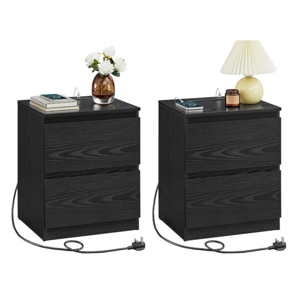 VASAGLE KAILYN Collection - Nightstands with Charging Station, Set of 2 Bedside Tables with Drawers, Side End Tables, 2 AC Outlets, 2 USB Ports, for Living Room, Bedroom, Study,...