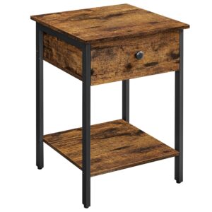 VASAGLE Nightstand, Bedside Table, Side Table with Drawer and Shelf, End Table, Bedroom, Living Room, Easy Assembly, Steel Frame, Industrial, Rustic Brown and Black LET55BX