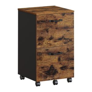 VASAGLE OFC040B01 Cabinet with 2 Drawers, Office Cabinet on Wheels, for A4 Documents, Hanging Files, Industrial Style, Rustic Brown and Black