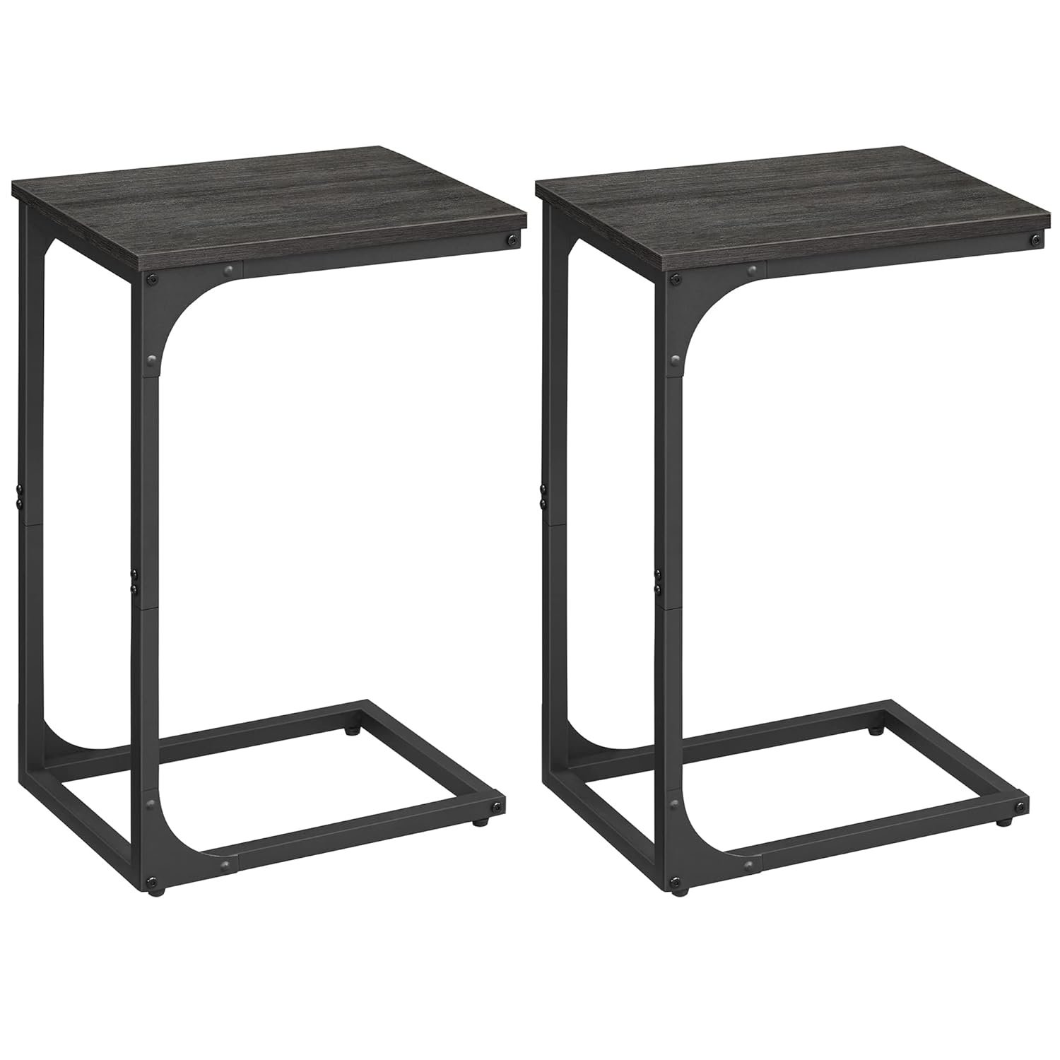 VASAGLE Set of 2 C-Shaped Side Table, Bedside Table, Sofa Side Table, Coffee Table, with Metal Frame, Industrial, for Living Room, Bedroom, Grey Oak and Ink Black LET354B42