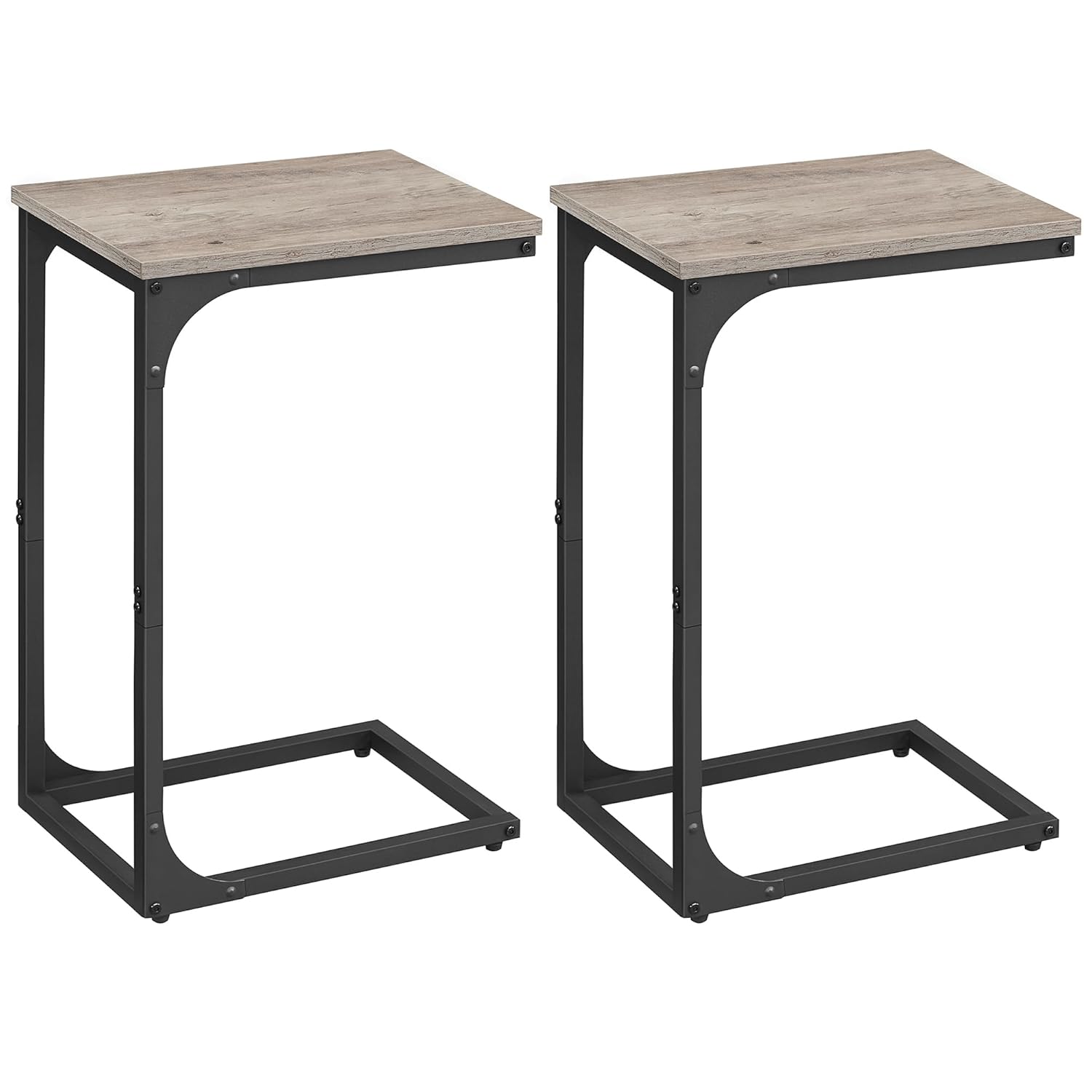 VASAGLE Set of 2 C-Shaped Side Table, Bedside Table, Sofa Side Table, Coffee Table, with Metal Frame, Industrial, for Living Room, Bedroom, Heather Greige and Ink Black LET354B02