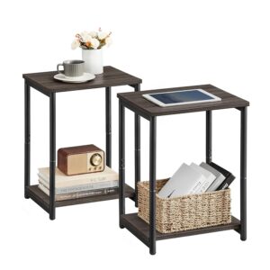VASAGLE Set of 2 Side Tables, 2-Tier Sofa Side Tables, Bedside Tables with Steel Frames, for Living Room, Bedroom, Home Office, Industrial Style, Chestnut Brown and Ink Black...
