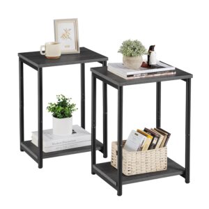 VASAGLE Set of 2 Side Tables, 2-Tier Sofa Side Tables, Bedside Tables with Steel Frames, for Living Room, Bedroom, Home Office, Industrial Style, Misty Grey and Classic Black...