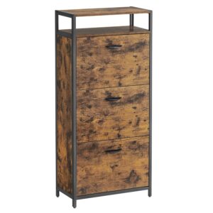 VASAGLE Shoe cabinet, high shoe storage cabinet with 3 folding doors, open shelf, inner divider, in the hallway for 12-18 pairs of shoes, space saving, 60 x 30 x 130 cm, rustic...
